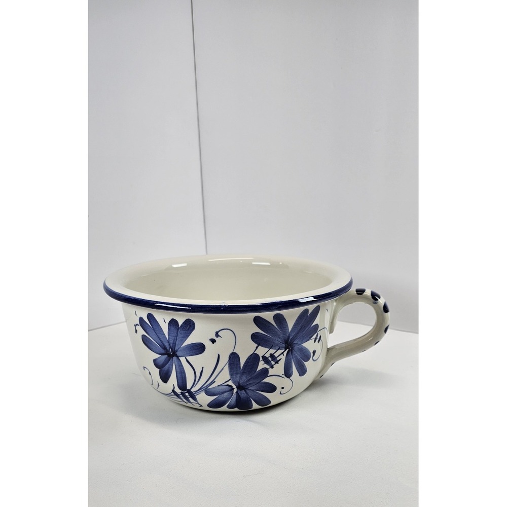 Vintage Blue Floral Handled‎ Soup Bowl Ceramic Serving Dish Farmhouse Kitchen